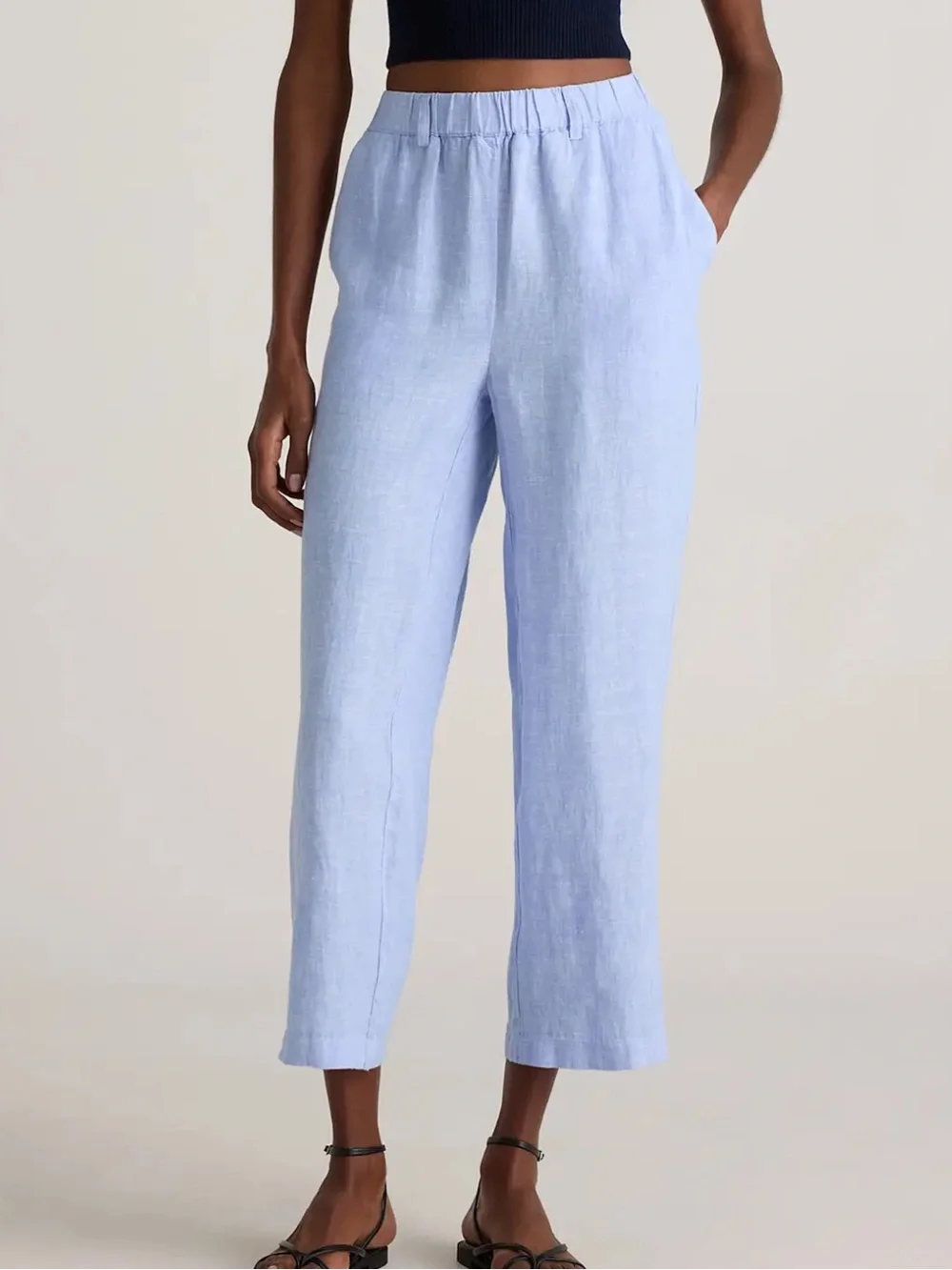 Quince European Linen Crop Pants French Blue Women’s Small Pull On Pockets